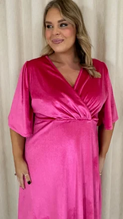 CurveWow Velvet Wrap Dress Cerise