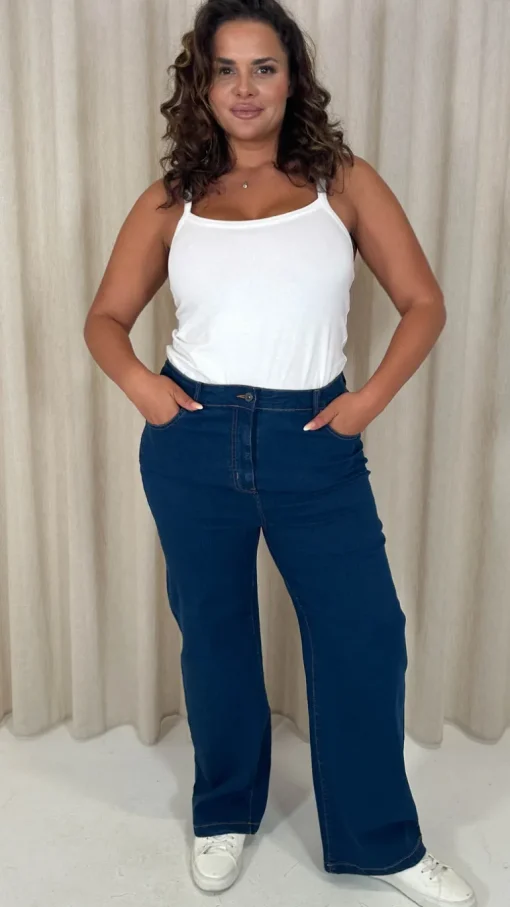 CurveWow Wide Leg Jeans Mid Blue Wash