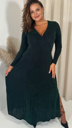 CurveWow Wrap Maxi Dress Green Black