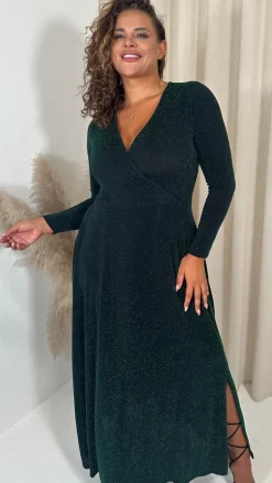 CurveWow Wrap Maxi Dress Green Black