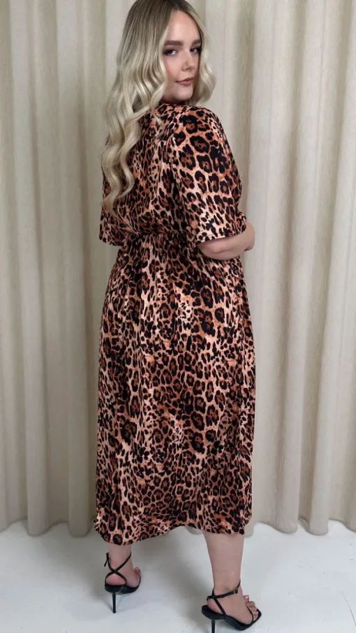 CurveWow Wrap Midi Dress Leopard