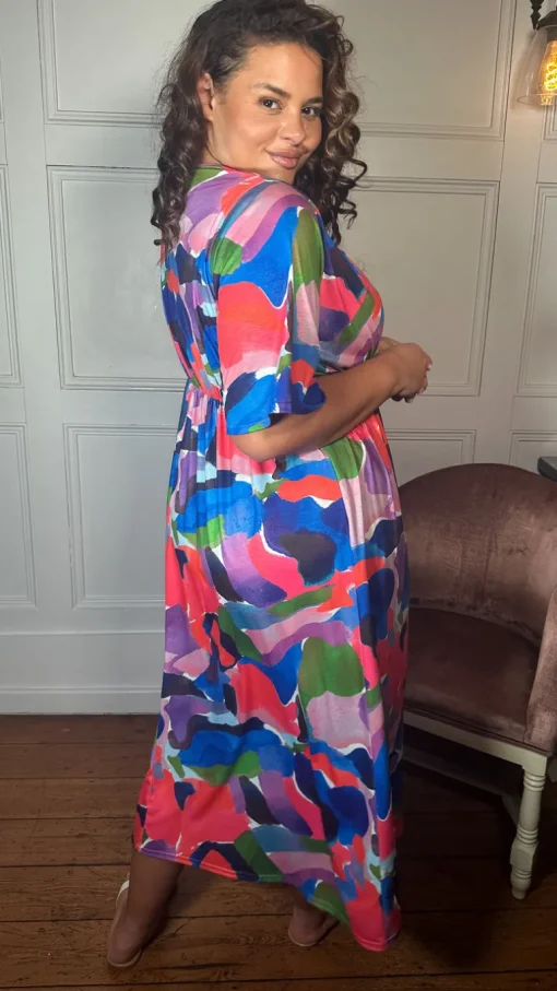 CurveWow Wrap Midi Dress Multi Abstract