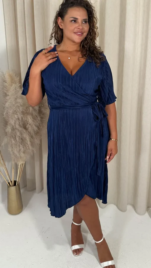 CurveWow Wrap Plisse Dress Navy
