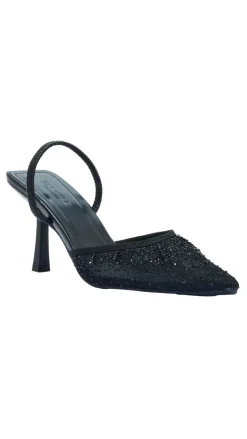 Wide Fit Diamante Sling Back Pointed Heel Black
