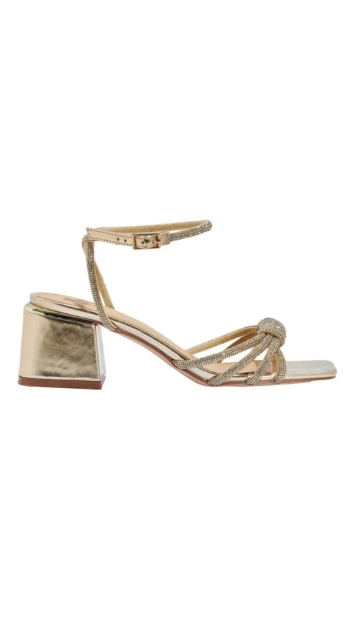 Wide Fit Diamante Strappy Block Heel Sandal Gold