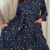 CurveWow Button Front Pocket Midi Dress Blue Animal