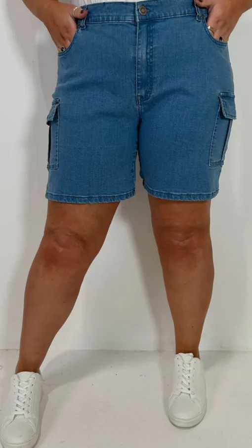 CurveWow Cargo Denim Short Mid Wash