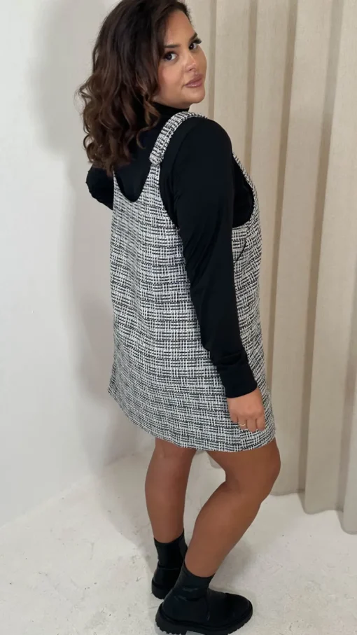 CurveWow Check Pinafore Dress Black & White