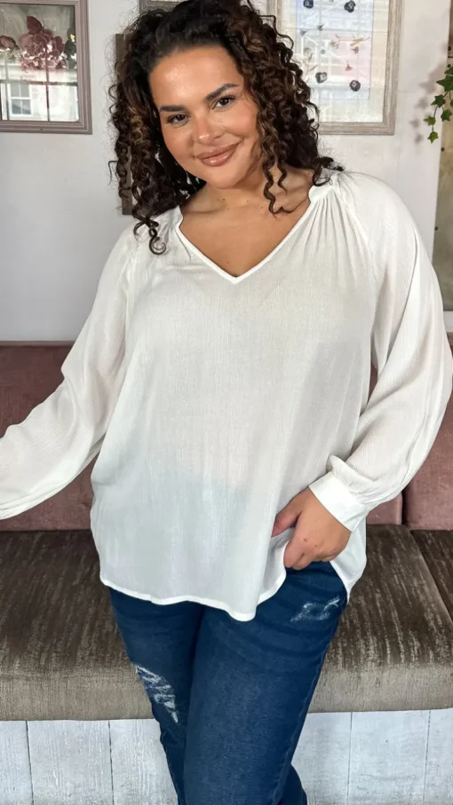CurveWow Cheese Cloth Vneck Top White