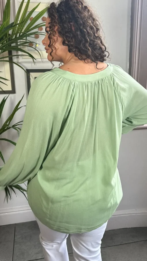 CurveWow Cheese Cloth Vneck Top Green
