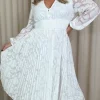 CurveWow Davore V-Neck Pleated Dress White