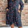 CurveWow Dip Hem Frill Neck Dress Multi Animal