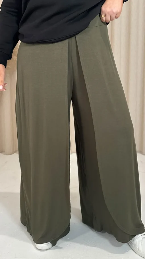 CurveWow Flippy Wide Leg Trousers Khaki