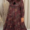 CurveWow Frill Tiered Maxi Dress Rust Mixed Animal