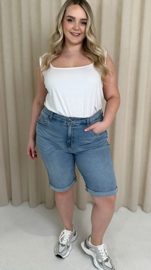 CurveWow Mom Style Denim Shorts Light Blue