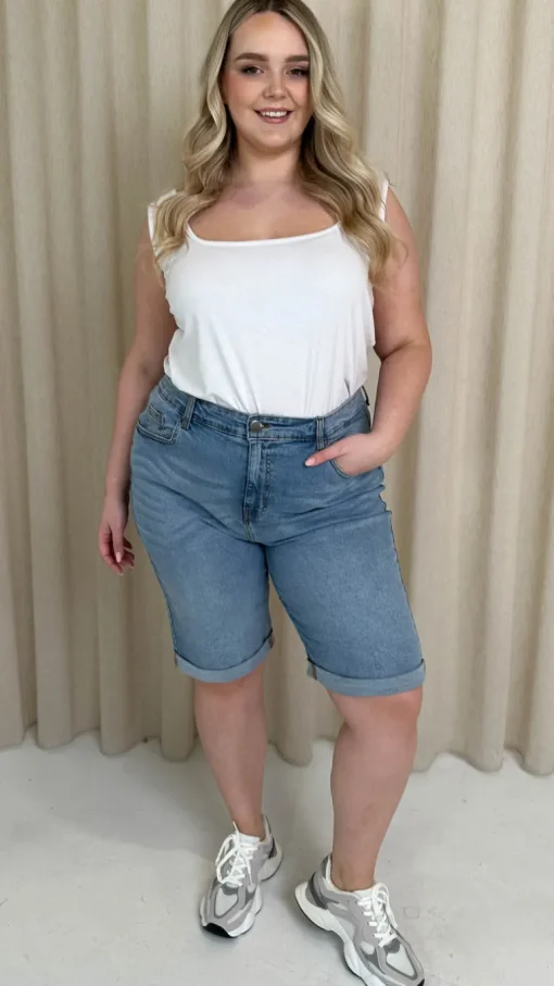 CurveWow Mom Style Denim Shorts Light Blue