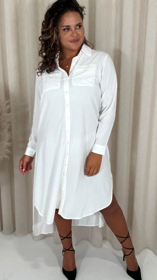 CurveWow Placket Shirt Dress White