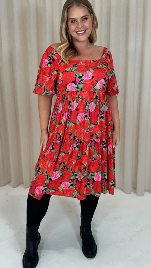 CurveWow Printed Puff Sleeve Dress Floral