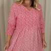 CurveWow Printed Smock Mini Dress Red Ditsy
