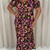 CurveWow Ruched Front Milk Maid Midi Dress Floral