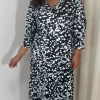CurveWow Ruffle Shoulder V Neck Midi Dress Mono Smudge