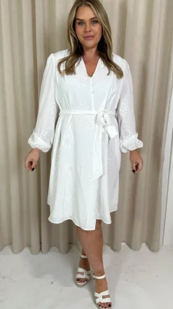 CurveWow Schiffli Embroidered Mini Dress White