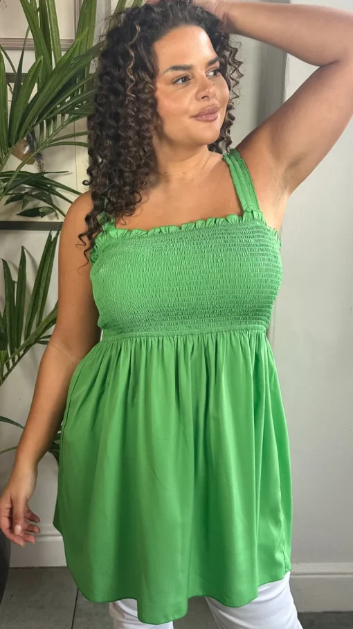 CurveWow Shirred Cami Top Green