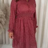 CurveWow Shirred Waist Tie Neck Dress Red Spot