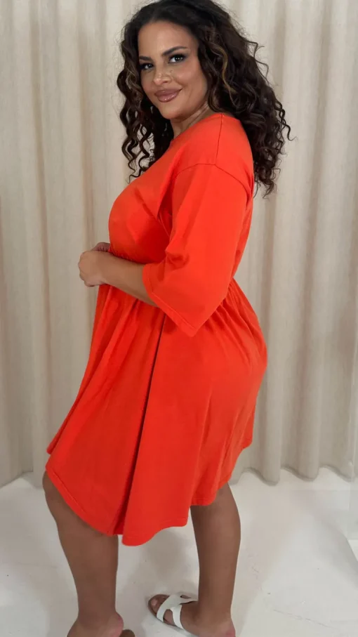 CurveWow Smock Mini Dress Red/Orange