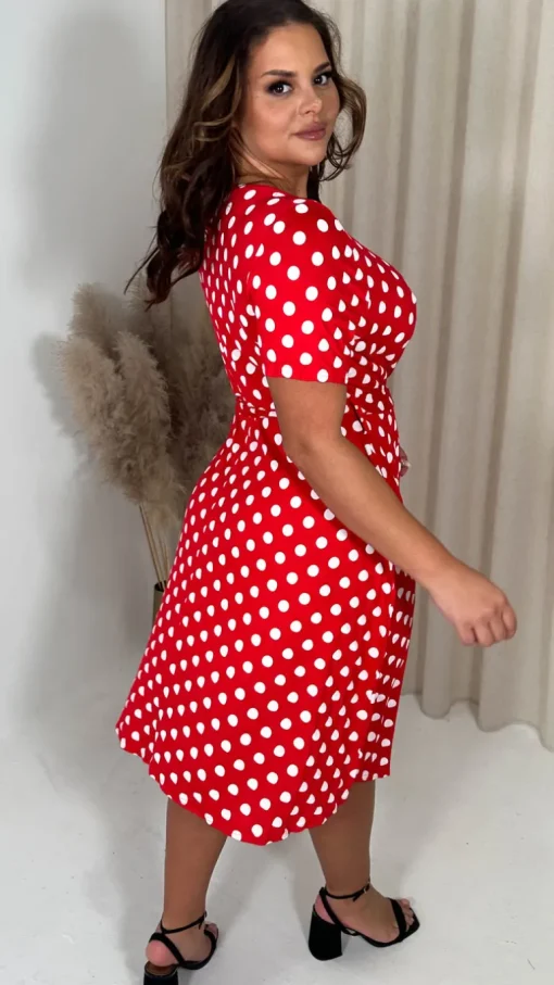 CurveWow Spliced Wrap Dress Red Polka Dot