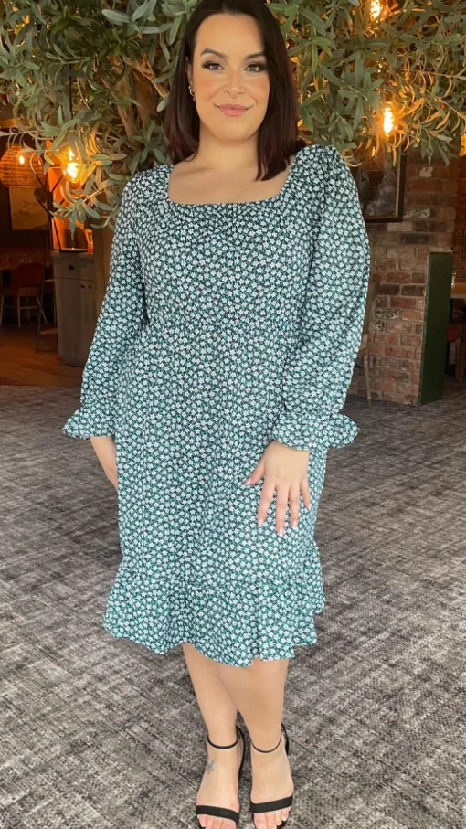 CurveWow Square Neck Dress Ditsy Print