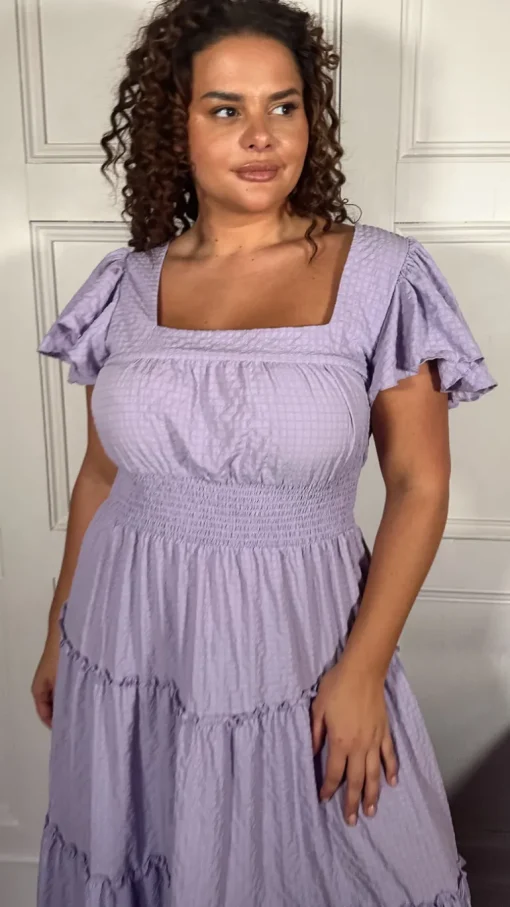 CurveWow Square Neck Seersucker Dress Lilac