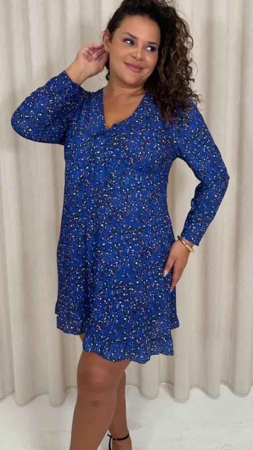 CurveWow Tie Front Mini Dress Blue Animal