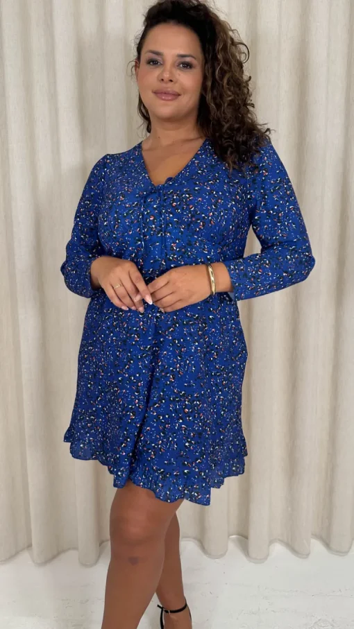 CurveWow Tie Front Mini Dress Blue Animal
