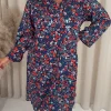 CurveWow Tie Neck Swing Dress Navy/Red Floral