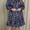 CurveWow Tie Neck Tiered Mini Dress Multi Floral