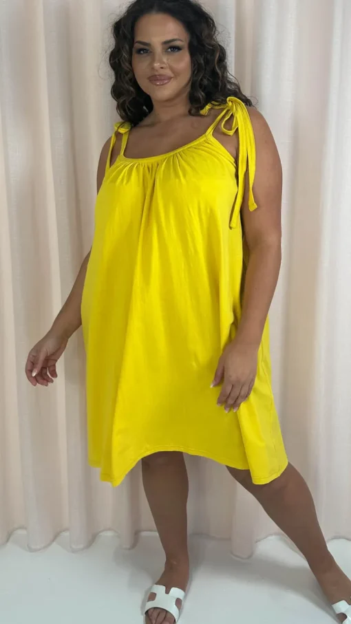 CurveWow Tie Strap Mini Dress Yellow