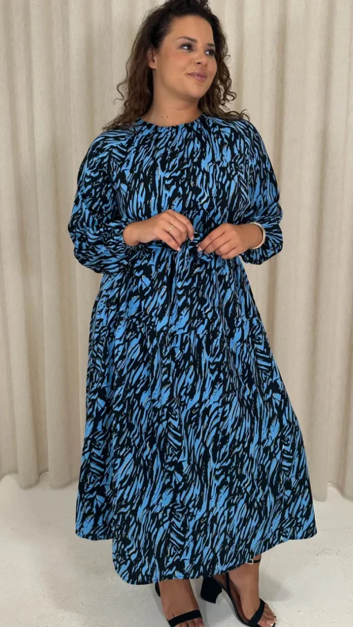 CurveWow Tiered Midaxi Dress Blue Zebra