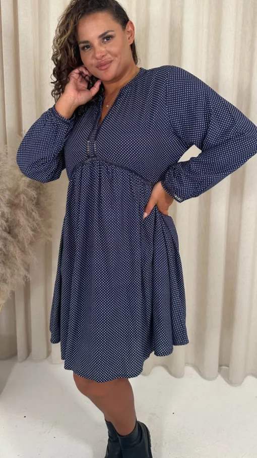 CurveWow Trim Detail Smock Dress Navy Spot