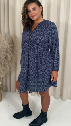 CurveWow Trim Detail Smock Dress Navy Spot