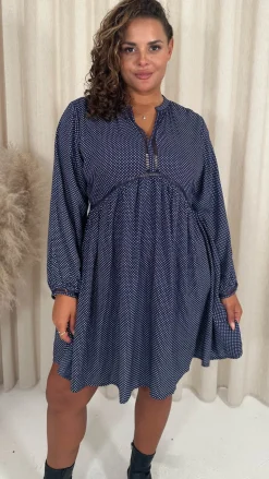 CurveWow Trim Detail Smock Dress Navy Spot