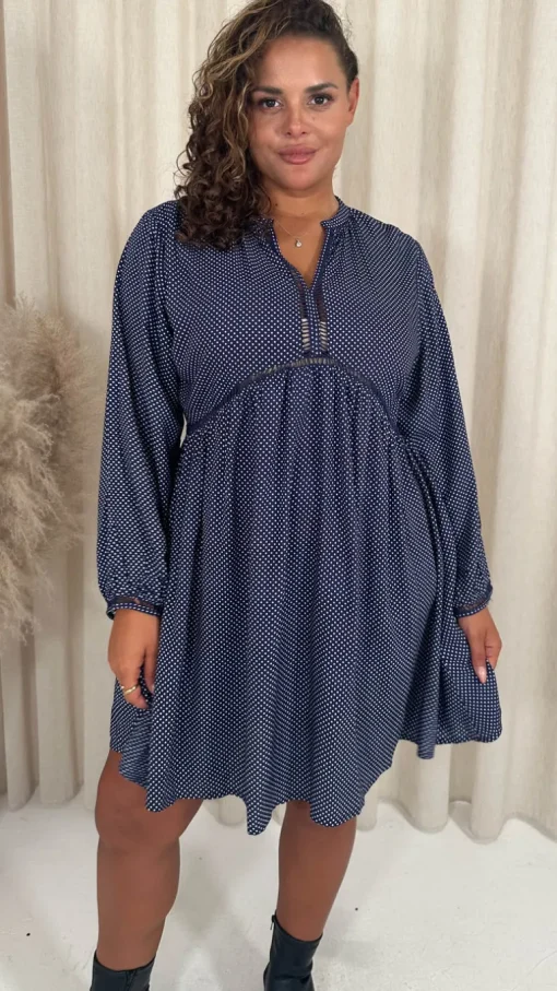 CurveWow Trim Detail Smock Dress Navy Spot