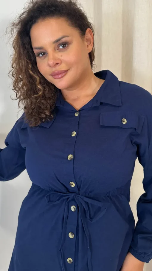 CurveWow Utility Shirt Dress Navy