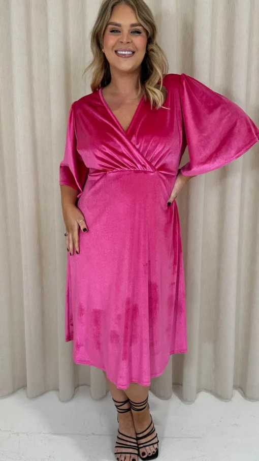 CurveWow Velvet Wrap Dress Cerise