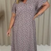 CurveWow Vneck Tie Back Midi Dress Pink Multi