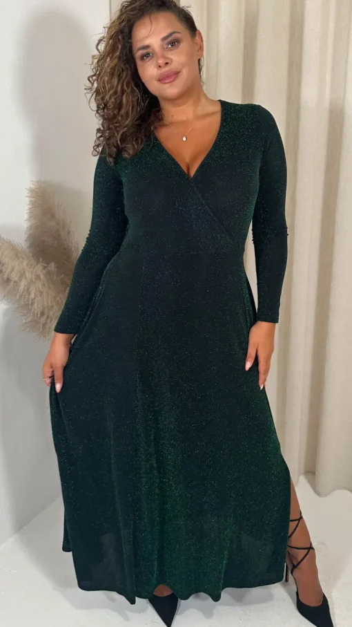 CurveWow Wrap Maxi Dress Green Black