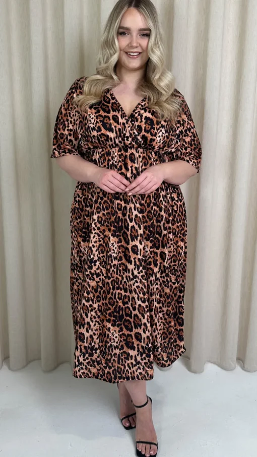 CurveWow Wrap Midi Dress Leopard