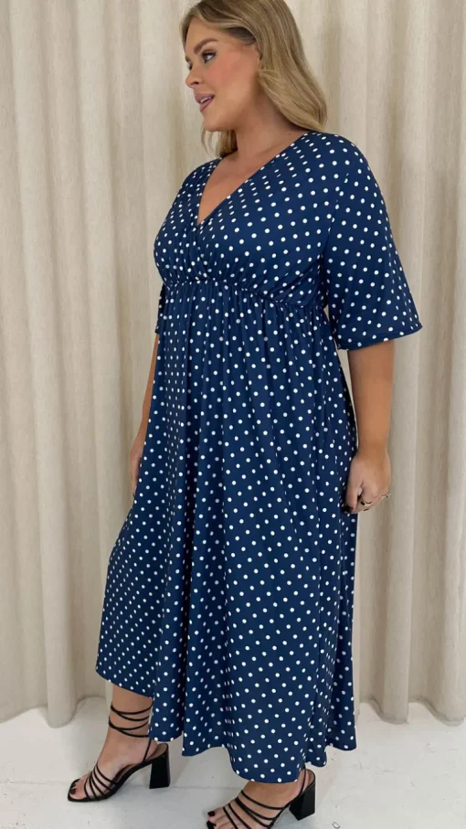 CurveWow Wrap Midi Dress Navy Spot