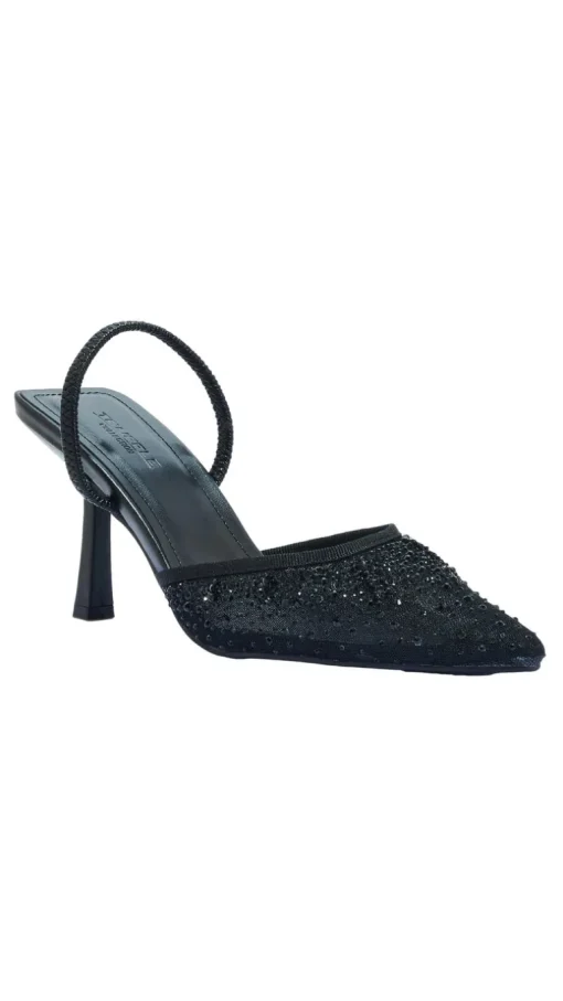 Wide Fit Diamante Sling Back Pointed Heel Black